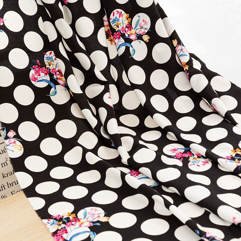 Summer vintage floral chiffon printed dot fabric for sewing dress and skirts 50*150cm tj0711