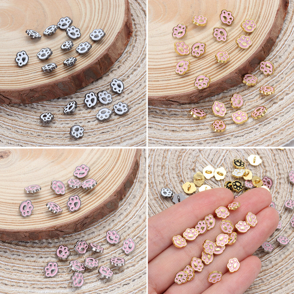 F8C503Y 20pcs Cute Girl Gift Cat Paw Pattern Accessories Dollhoues Miniature Decoration Clothing Sewing Buckle DIY Doll Clothes Mini Buttons Metal Buckles