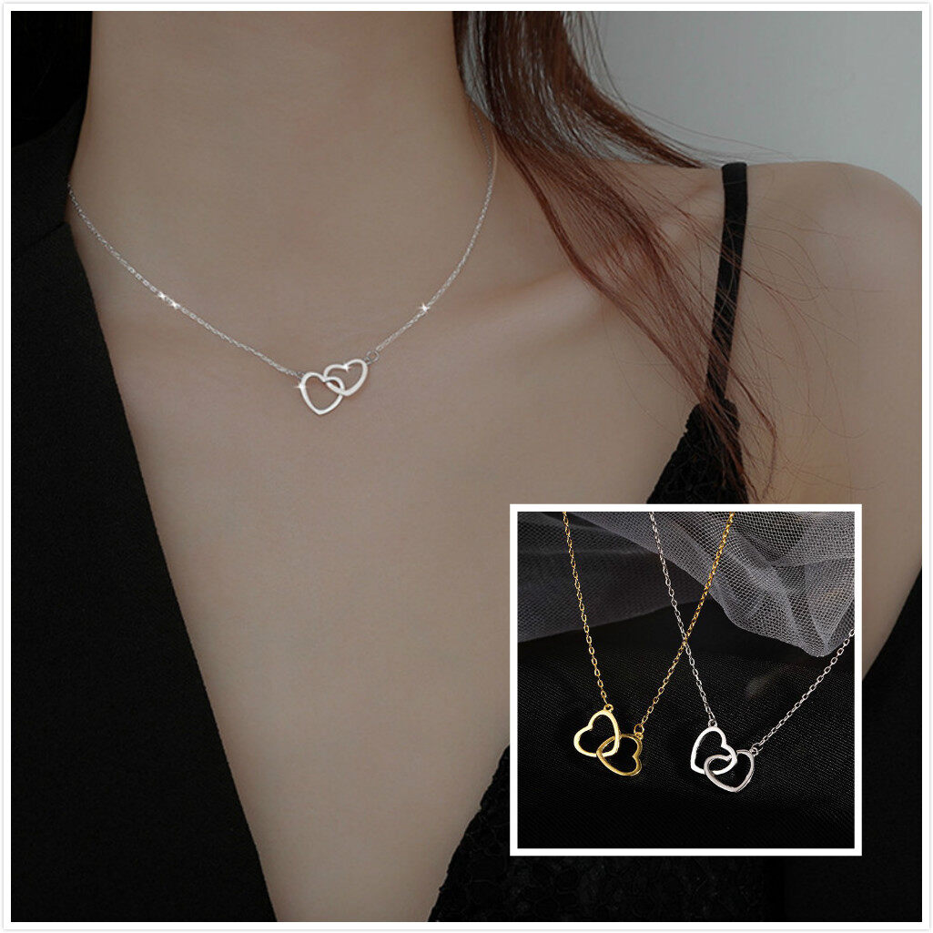 2021 Năm Vòng cổ trái tim đôi mới nhất cho nữ Phong cách Hàn Quốc Nhẫn đôi Đơn giản Dây chuyền Xương đòn Dây chuyền Cô gái Trang sức Quà tặng