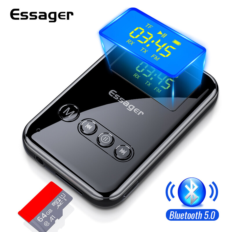 Essager Bluetooth 5.0 Thu Phát 3.5 Mét Jack Aux Âm Thanh Không Dây Adapter Cho PC TV Headphone Xe Bluetooth Receiver