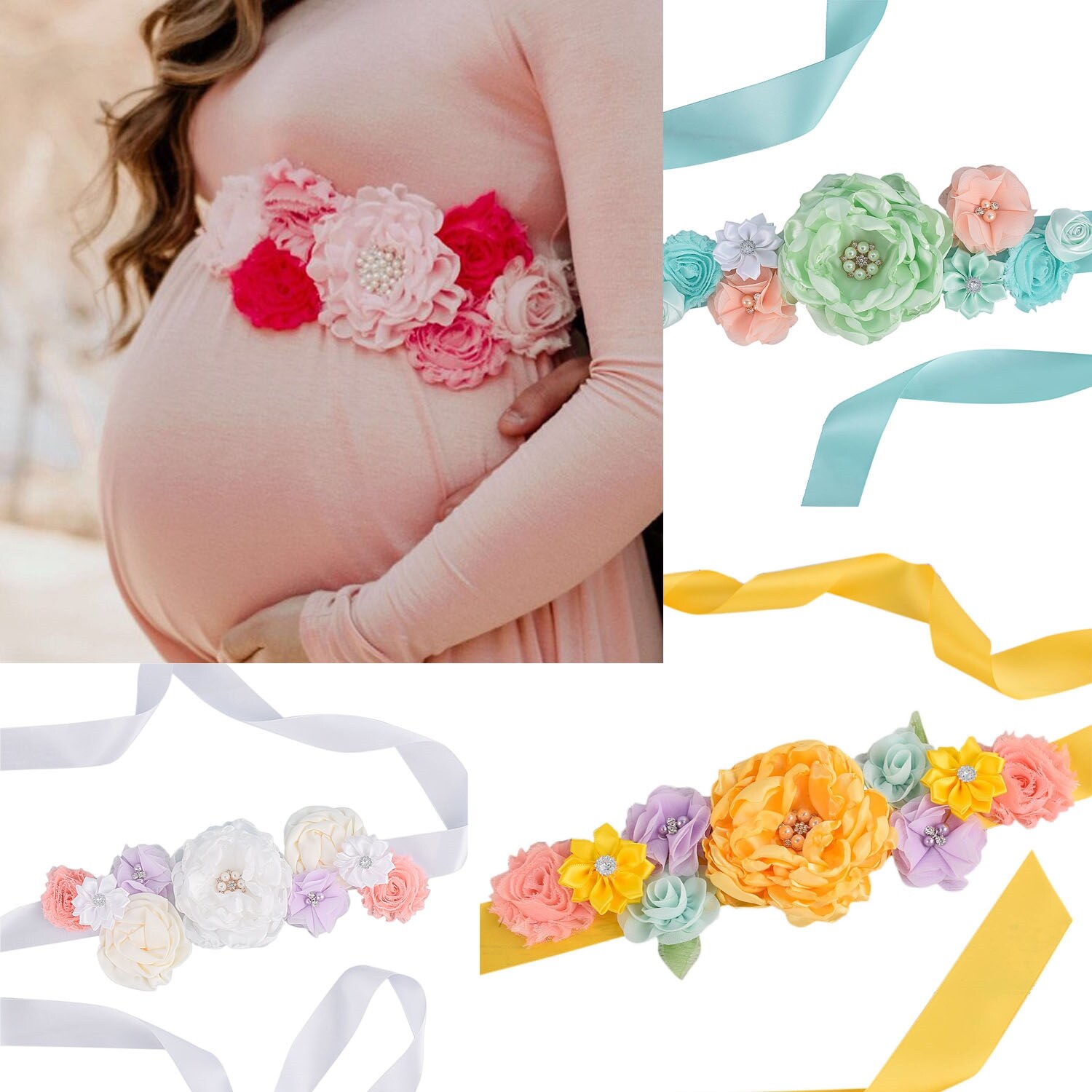 BExYS Flower Sash Floral Maternity Sash Pregnancy Belly Belt Photo Props