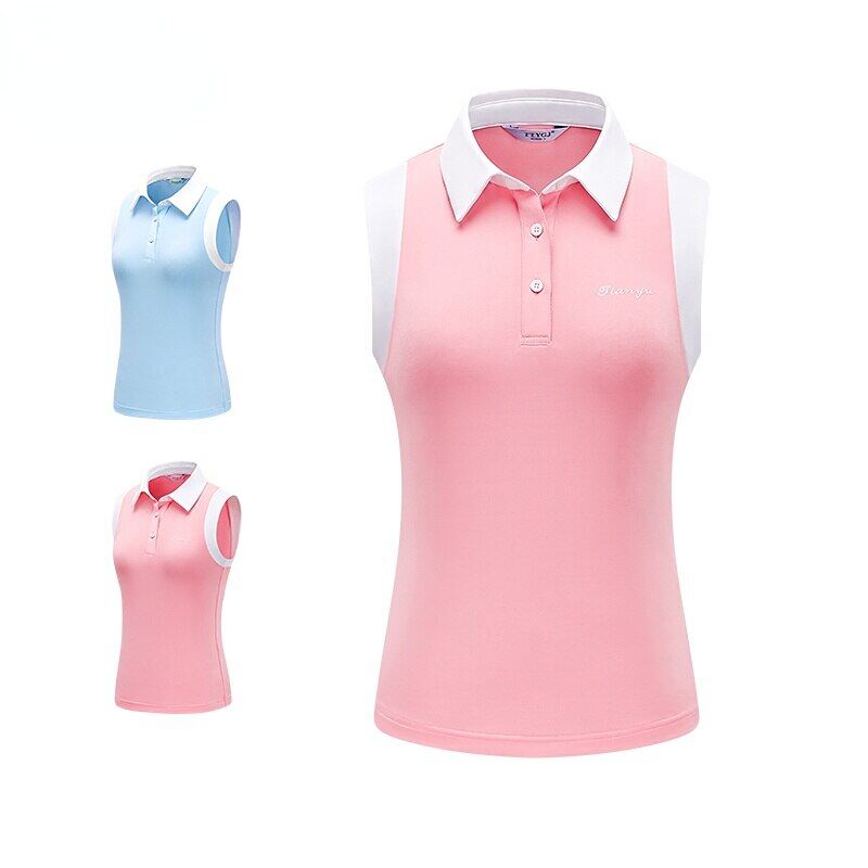 Golf Wear for Women Vest Golf Apparel Tank Top Sleeveless T-shirt Slim Slim Summer Sleeveless Polo Short Sleeve Sports Pink ราคา 621 บาท*ส่งฟรี