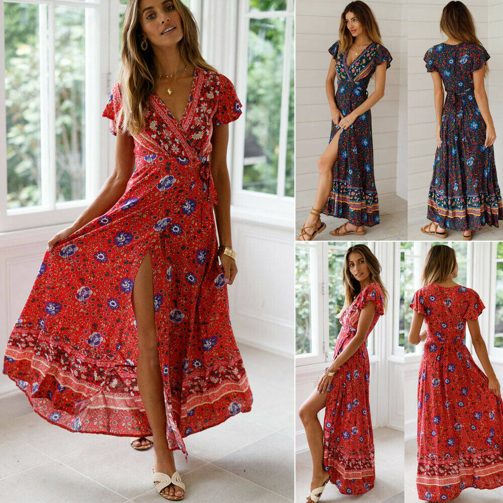 Moderntime đầm maxi boho mùa hè phong cách tiktok cho nữ, đầm đi biển dự tiệc cocktail buổi tối váy xòe