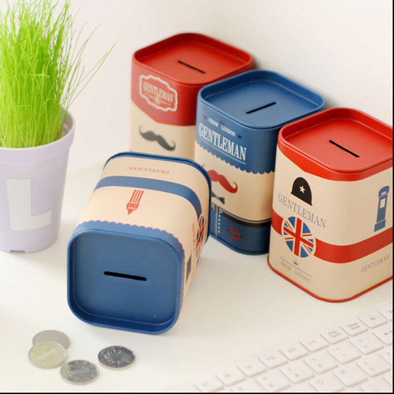 Heo đất hình vuông bằng thiếc hoạt hình hộp đựng bút heo đất bằng kim loại tinplate con heo đất ngân hàng, bán buôn