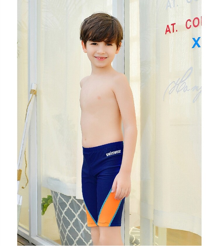 2024 Boy's Swimming Trunks Patchwork Cute Swimming Pants Boy Middle and Large Boy's Students Hot Springs Navy with Orange ราคา 266 บาท*ส่งฟรี