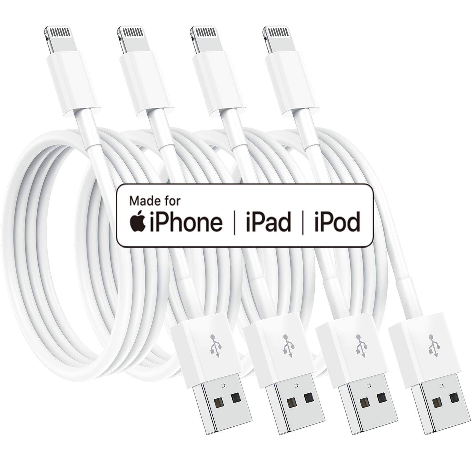 4 bộ sạc iphone được apple mfi chứng nhận, cáp iphone lightning sang usb, siêu nhanh apple iphone sạc cáp cho iphone 12/12mini/11/pro/max/x/xs/xr/xs max/8/7/6, ipad
