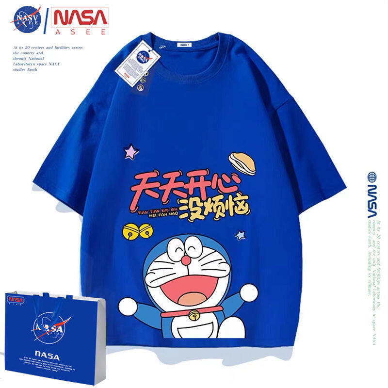 NASA Doraemon cùng nhau áo thun cotton ngắn tay bé trai và bé gái thể thao