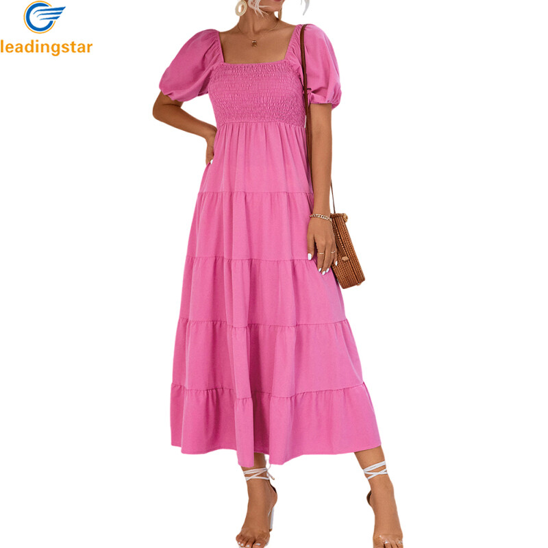 LeadingStar Fast Delivery 1 100% Polyester Amazon Best-selling Stand-alone Hot Cross-border European And American Puff Sleeve Dress - ยี่ห้อ LeadingStar ราคา 442 บาท*ส่งฟรี