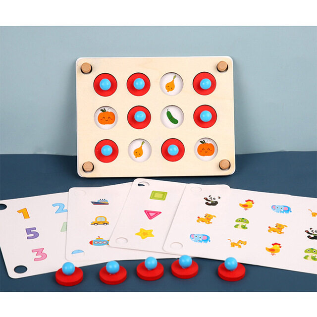 Montessori หมากรุกทดสอบความจำเกม3D ปริศนาไม้ Board Logic ของเล่นปฏิสัมพันธ์การเรียนรู้ก่อนการศึกษาของเล่นเด็ก Mini