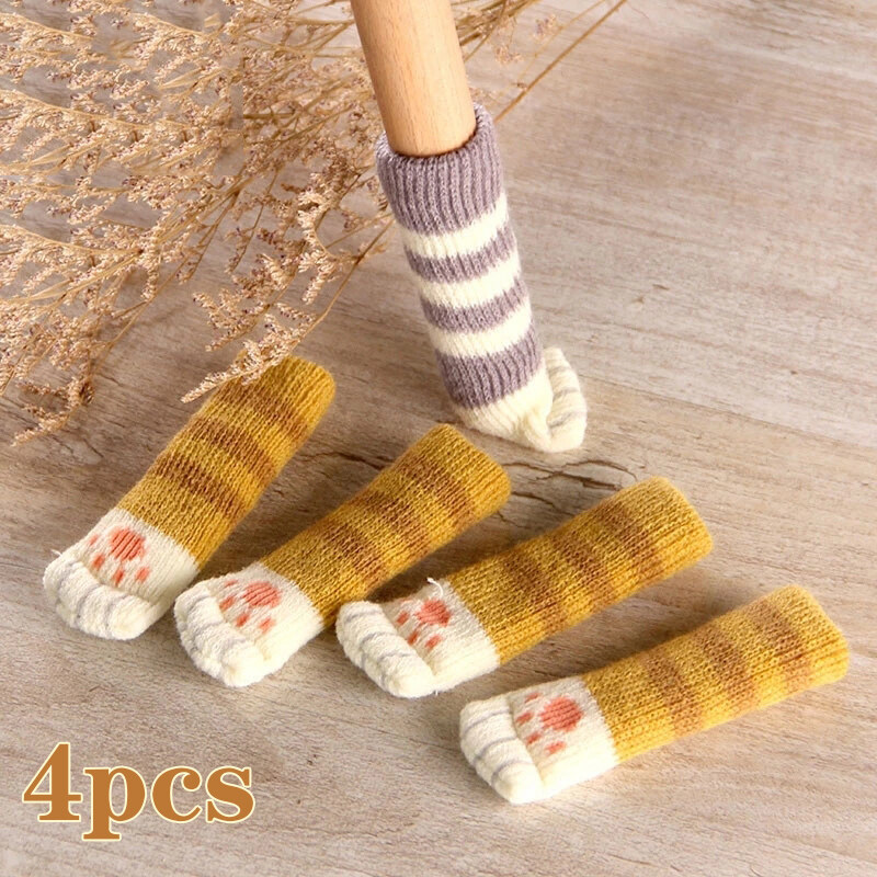 4 chiếc tất chân bàn hình móng vuốt mèo bọc chân ghế đồ bảo vệ sàn tất lưới chống trượt đồ nội thất hoạt hình trang trí nhà cửa