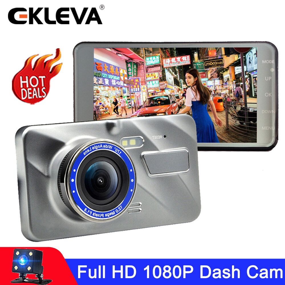 EKLEVA 4 Inch 2.5 D Screen Dash Cam Car DVR Camera Dual Lens 170 Degree