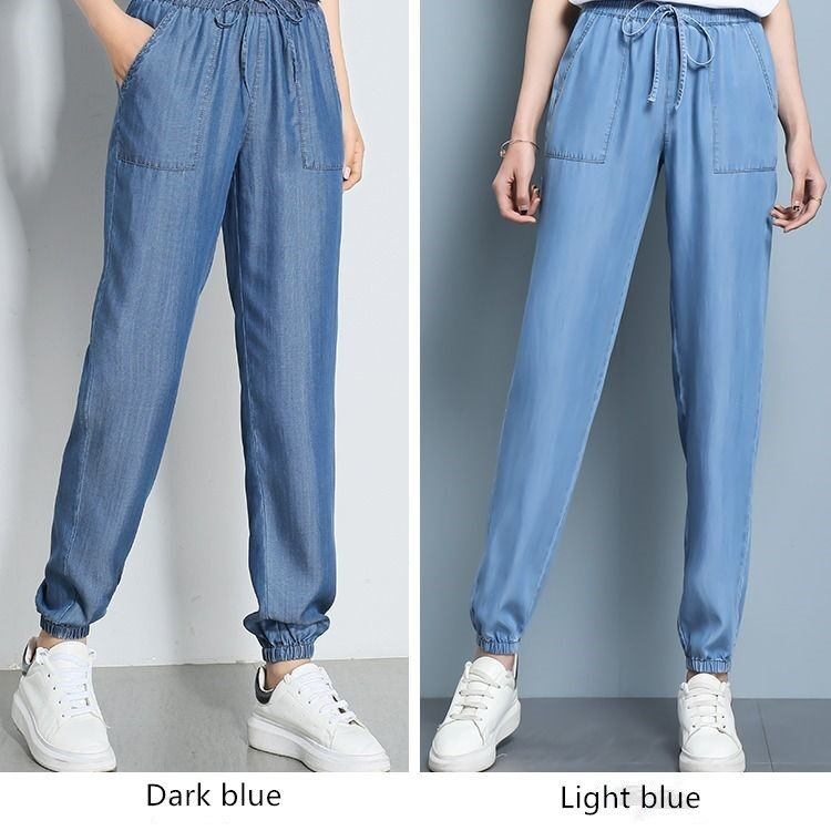 Quần Jeans Nữ Ngoại Cỡ, Siêu Mỏng, Dáng Rộng, Mặc Thường Ngày, Thời Trang, Thoải Mái, Rộng Rãi, Dành Cho Nữ, Quần Jean Đến Mắt Cá Chân, Quần Pantalettes, Quần Lụa Lạnh, Quần Jeans Học Sinh