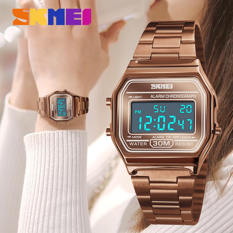 Đồng Hồ Công Sở SKMEI Cho Nữ, Đồng Hồ Đeo Tay Kỹ Thuật Số Chống Nước, Có Đèn Nền Bằng Thép Không Gỉ 1123