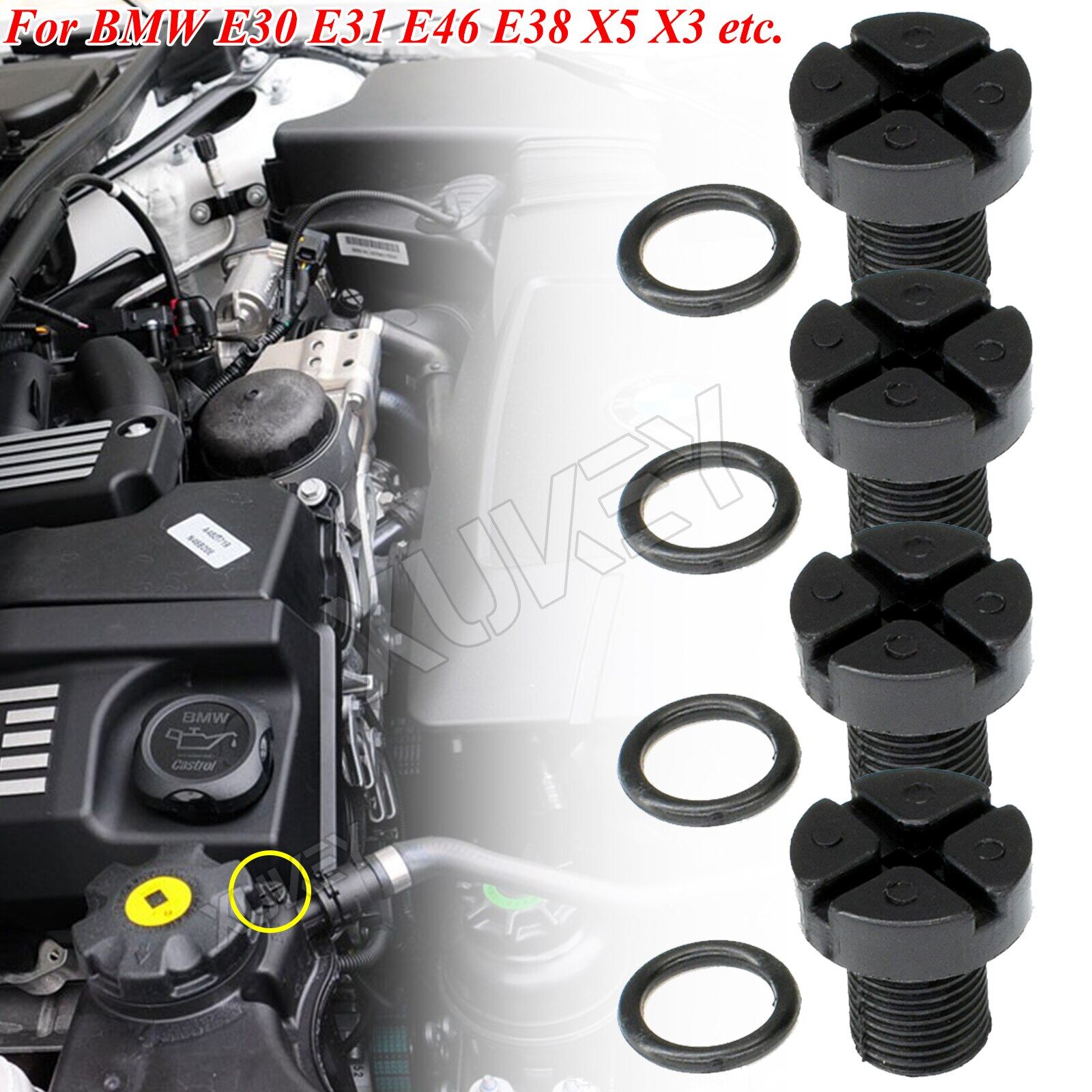 4 cái vít xả nước làm mát cho xe bmw e30 e31 e34 e36 e38 e39 e46 m3 x5 x3 đầu kẹp lỗ thông hơi ống tản nhiệt 17111712788