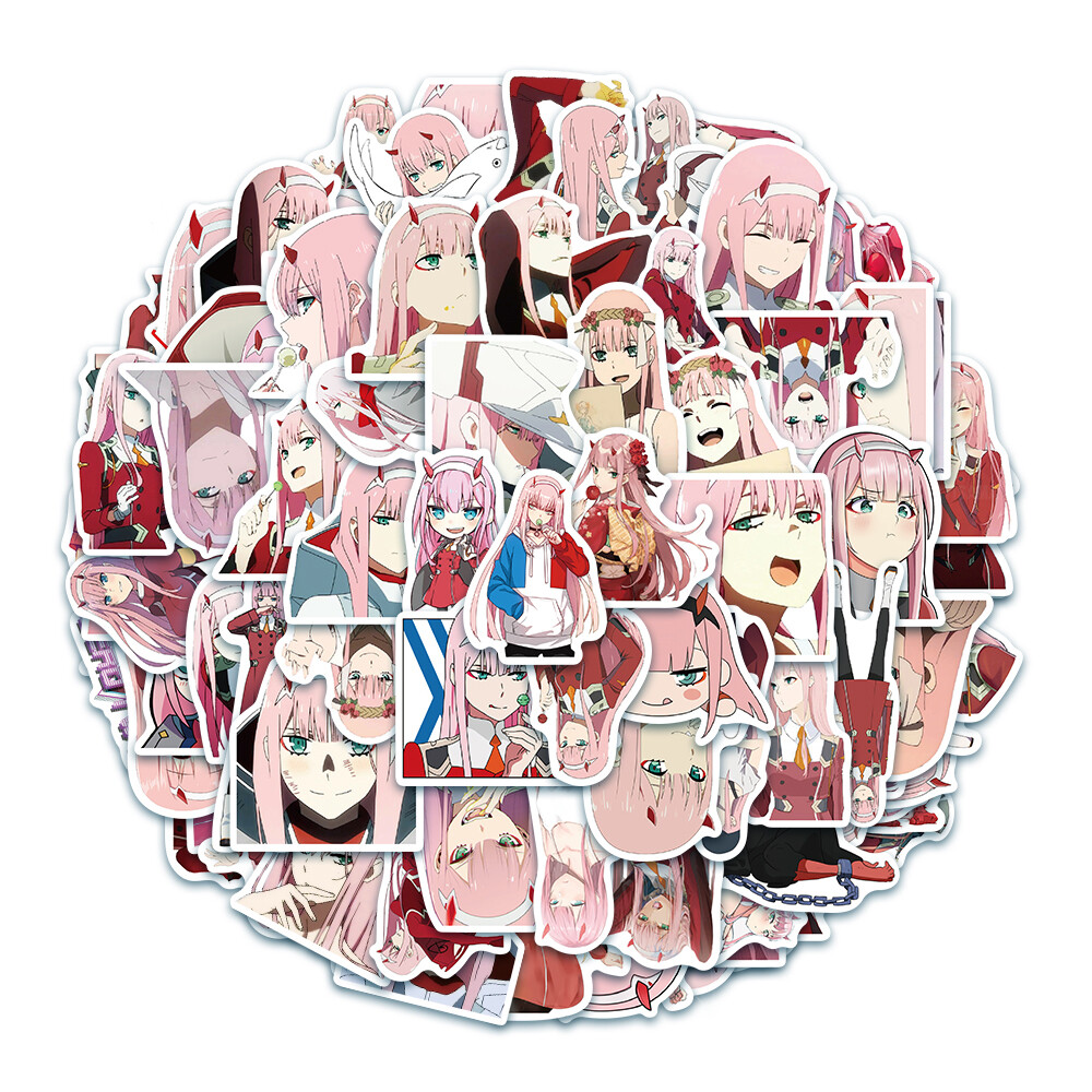 Gói 100 Miếng Dán Anime FRANXX Vali Điện Thoại Tự Làm Miếng Dán Graffiti Chất Liệu PVC Chống Thấm Nước Cho Máy Tính Xách Tay Miếng Dán Đồ Chơi