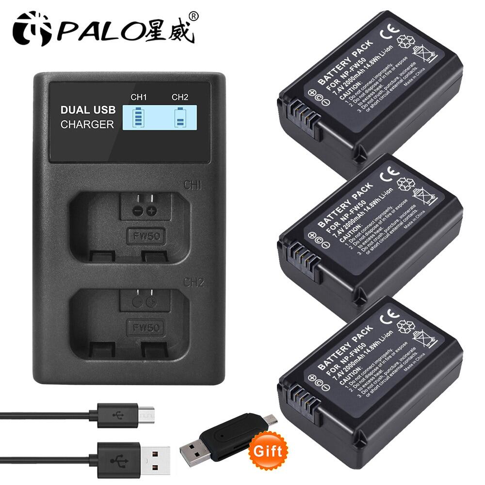 2000mah np-fw50 np fw50 fw50 camera battery + lcd usb dual charger for sony alpha a6500 a6300 a6000 a5000 a3000 nex-3 a7r