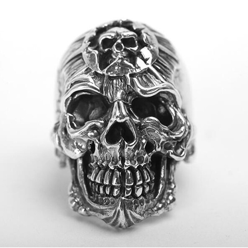 Thời Trang Nam Punk Thép Không Gỉ Gothic Skull Ring Trang Sức Thời Trang