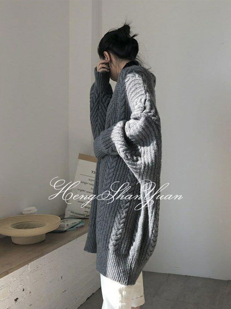 Hengshanyuan phiên bản Hàn Quốc của thời trang Phục Hưng mới đơn giản áo khoác len áo Cardigan dệt kim mùa đông xoắn dài
