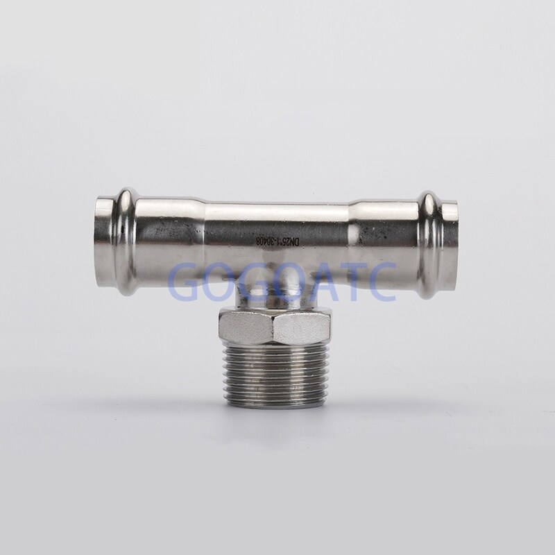 {Tool fittings} Stainless steel pipe joint T type adapter DN15/20/25/32/40/50 Propress Tee male 304 SS compression tube fittings for water