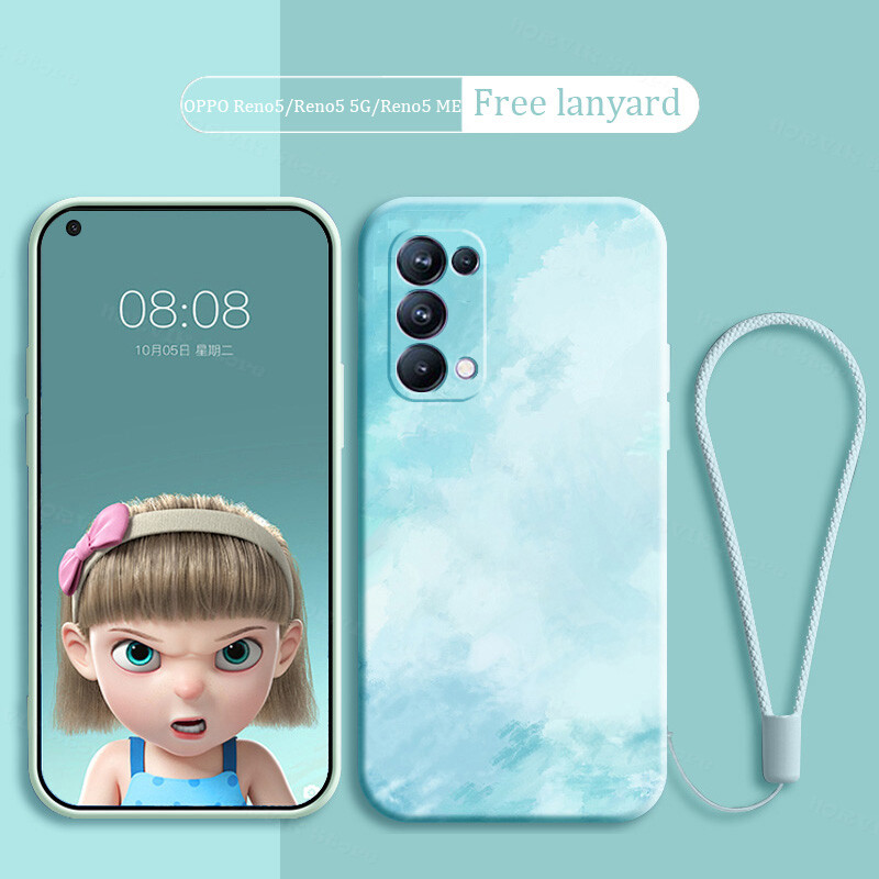 สำหรับ OPPO Reno 5/Reno 5G/Reno 5 Marvel Edition เคสโทรศัพท์กล้องเคสกันกระแทกสีน้ำ Frosted ตรง Edge Liquid ซิลิโคนปกหลัง