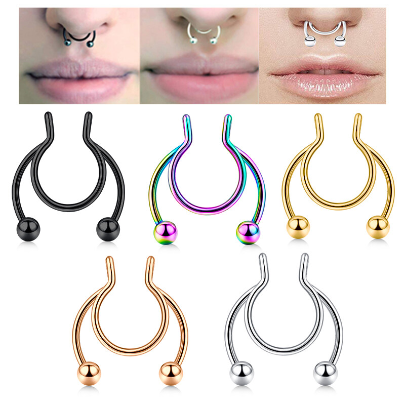 Non Piercing Nose Ring with White Beaded Chain-pokeht.vn