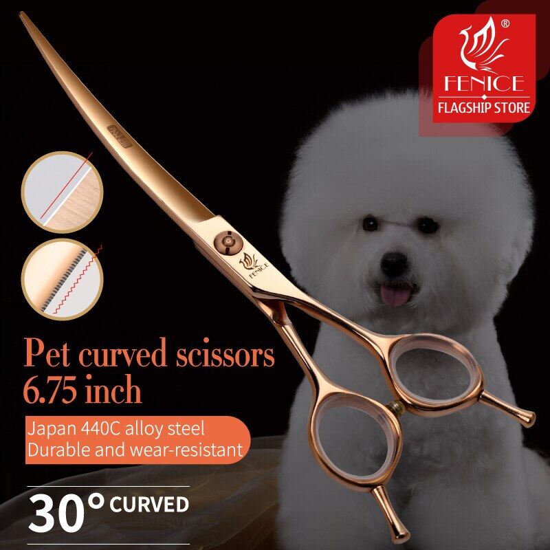 Fenice kéo cắt tỉa cong chuyên nghiệp cho thú cưng 6.5/7 inch lưỡi răng cưa kèm cưa kéo cắt thú cưng kéo cắt cho chó mèo jp440c