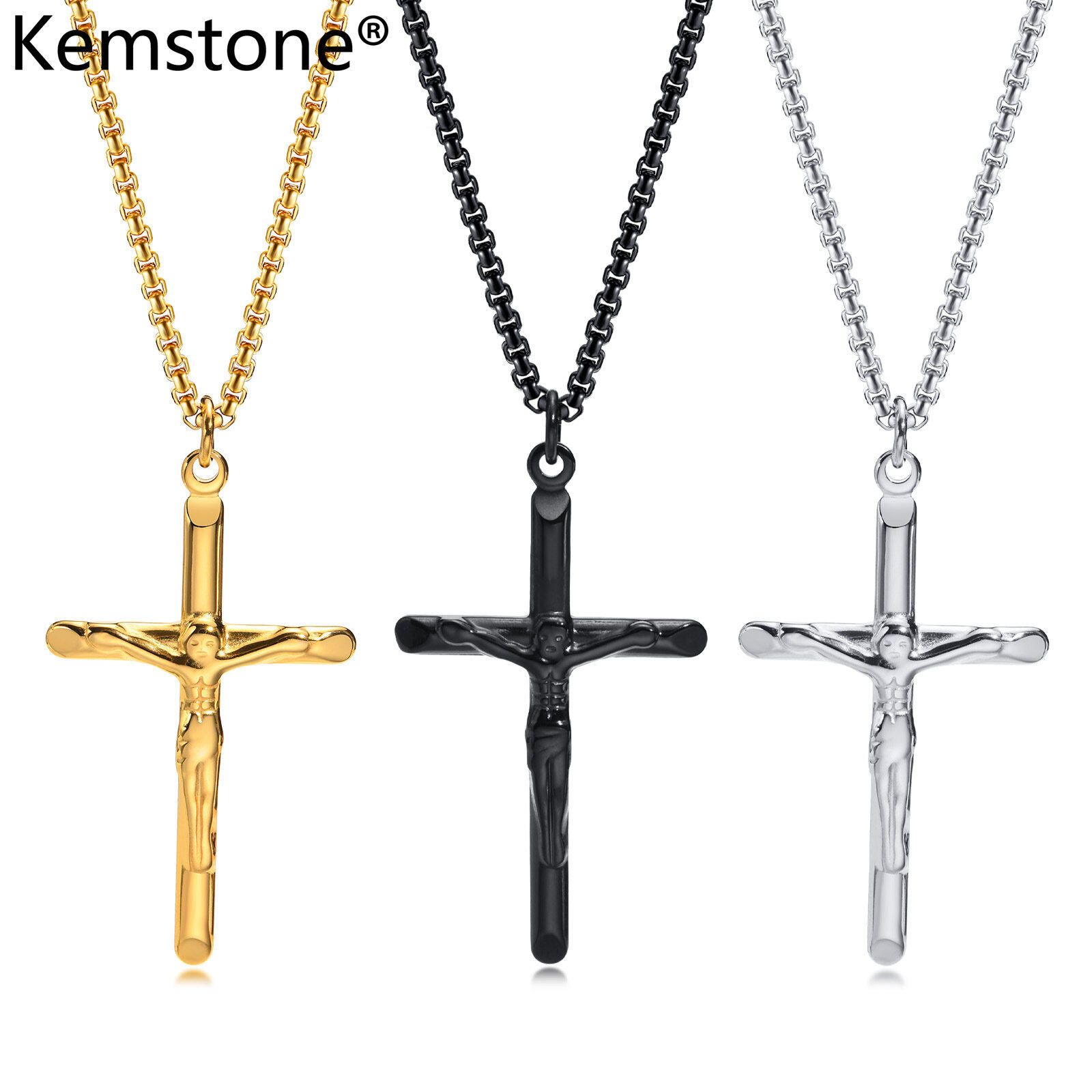 Kemstone Stainless Steel Silver Black Gold Plated Cross Male Pendant Necklace Jewelry ราคา 132 บาท*ส่งฟรี
