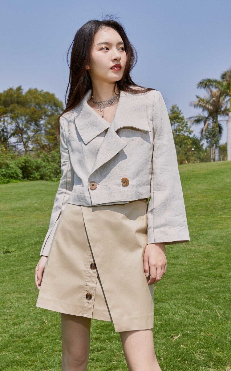 Vero Moda Áo Blazer Lửng Trơn Vải Lanh Hai Nút Có Ve Áo Cho Nữ 321208018