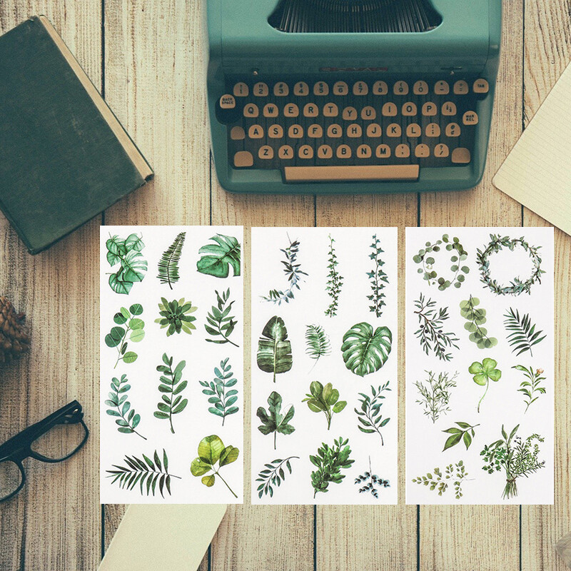 BEAUTYBIGBANG 3 Tờ Sticker Sheets Trang Trí Sticker Màu Xanh Lá Cây Tấm Sticker Cuốn Sách Của Khách Đám Cưới Nhà Máy Máy Tính Xách Tay Sticker Cho Scrapbooking Photo Album Sticker Cuốn Sách Nhật Ký Máy Tính Xách Tay Lịch Trang Trí