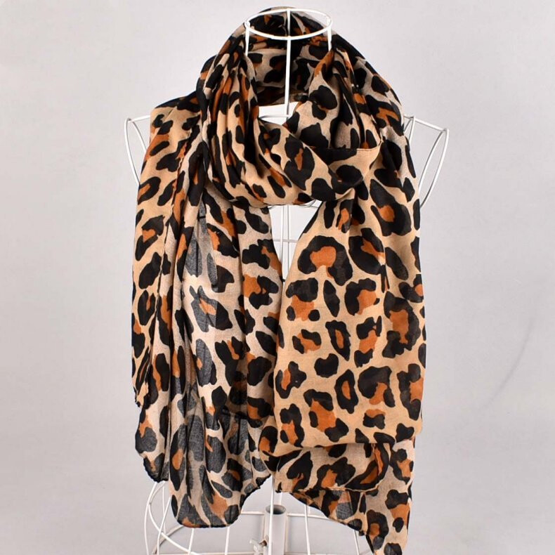 Khăn choàng cotton và vải lanh họa tiết da báo khăn choàng thời trang nữ khăn choàng đi biển cho kỳ nghỉ, khăn quàng cổ in hình hổ