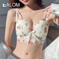 EALOM บรายางลายดอกไม้สำหรับผู้หญิงชุดชั้นในลูกไม้เซ็กซี่ไร้สายดันชุดชั้นในใส่สบาย V ลึก