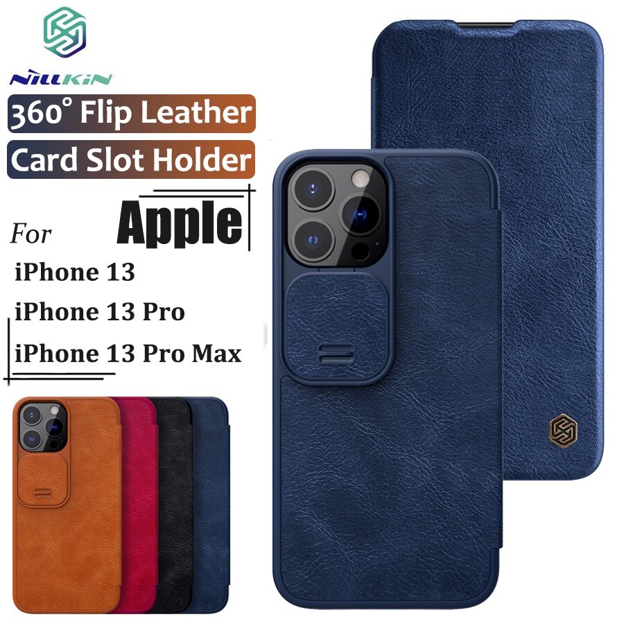 Nillkin ốp cho iphone 13 pro max ốp da lật có ngăn đựng thẻ ốp lưng điện thoại dòng qin