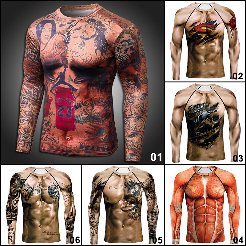 Áo Nén Tập Luyện Cho Nam Áo Thun In 3D Đồ Thể Thao Dài Tay Tập Thể Dục Thể Thao Chạy Bộ