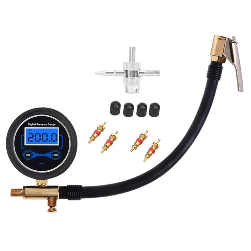 Máy Bơm Lốp Xe Hơi Xe Tải Kỹ Thuật Số Đồng Hồ Đo Áp Suất Kỹ Thuật Số Với Mâm Cặp Khí & Dụng Cụ Đo Áp Suất Lốp Xe Hơi
