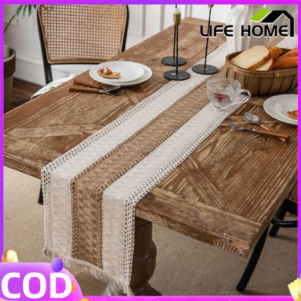 Khăn trải bàn hình chữ nhật 4/6/8 chỗ ngồi khăn trải bàn tua rua khâu hai màu đục lỗ khăn trải bàn trang trí phòng ăn gia đình