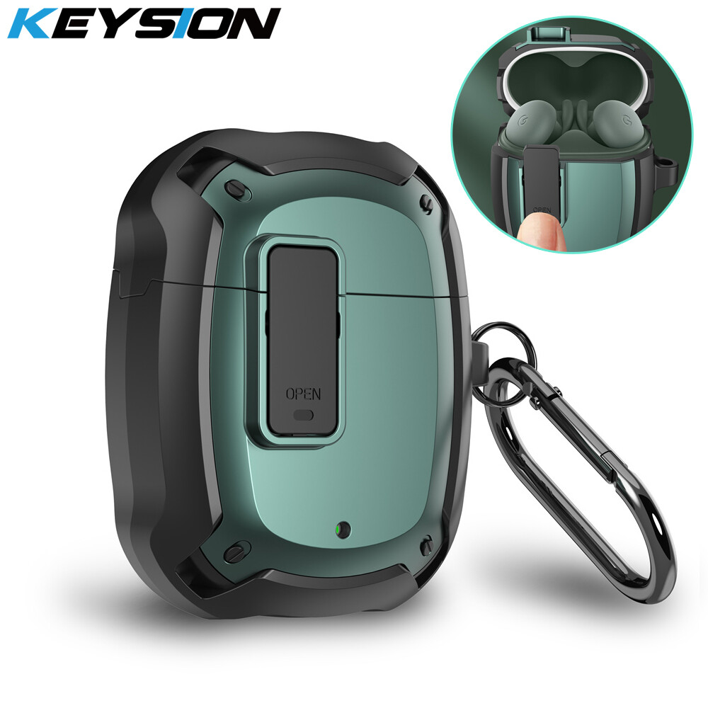 KEYSION Bluetooth Earphone Case for Google Pixel Buds 2 Silicone+PC With Switch+Hook Shockproof Cover for Google Pixel Buds A 2 ราคา 94 บาท*ส่งฟรี