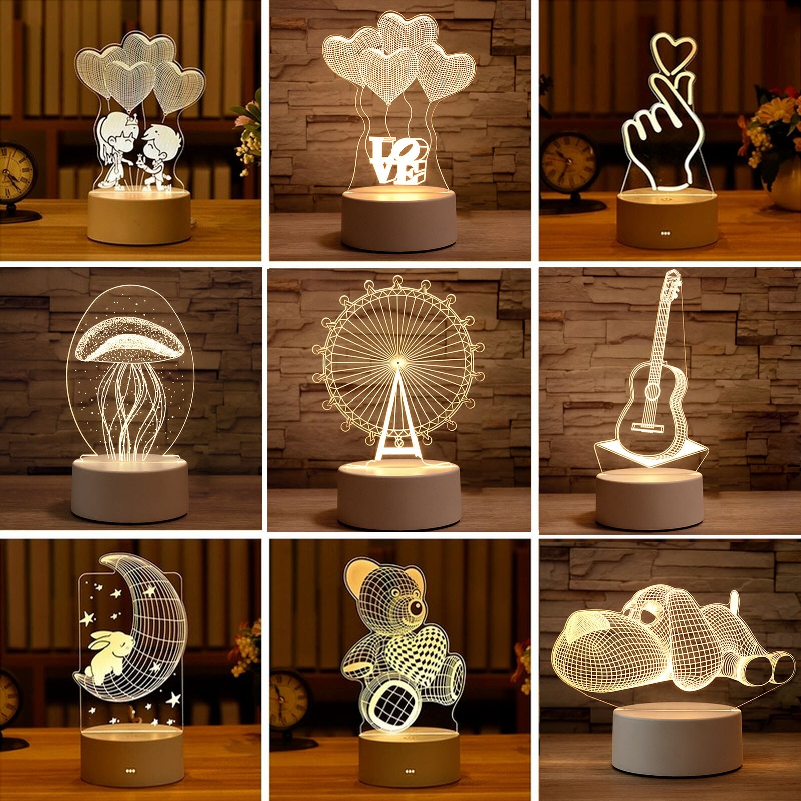 [Super bright bulb] Đèn 3D Tình Yêu Lãng Mạn Bóng Bay Hình Trái Tim Đèn Ngủ LED Acrylic Trang Trí Để Bàn Quà Tặng Vợ Yêu Ngày Lễ Tình Nhân 39;