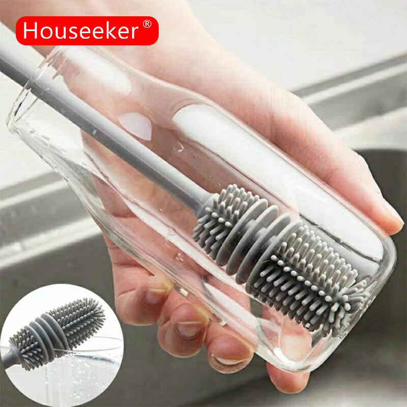 Houseeker Cọ Rửa Cốc Bình Sữa Bằng Silicon Cọ Rửa Kính Cọ Làm Sạch Vết Trà Dụng Cụ Vệ Sinh Nhà Bếp Cọ Rửa Chai Tay Cầm Dài