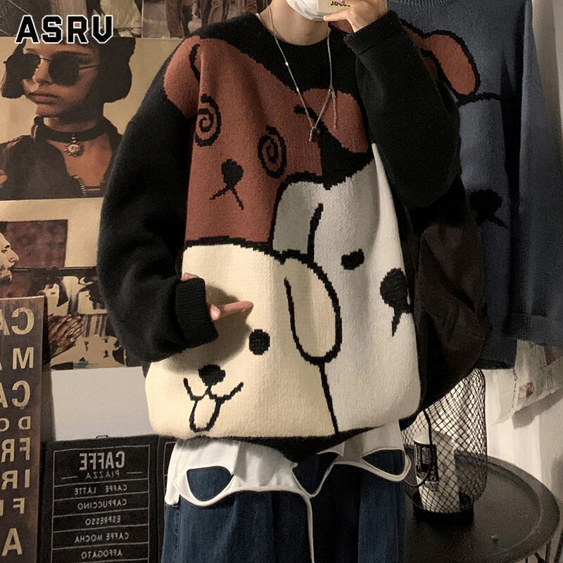 Asrv áo khoác mùa đông áo sweater áo len mùa đông áo len mùa thu áo len dệt kim phong cách hồng kông mới mùa đông phiên bản hàn quốc cho nam quần áo nam dáng rộng cho học sinh