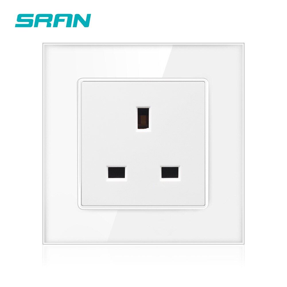 SRAN uk Power socket Crystal tempered glass panel 86 * 86mm,13A British Standard Electrical outlets with Indicator