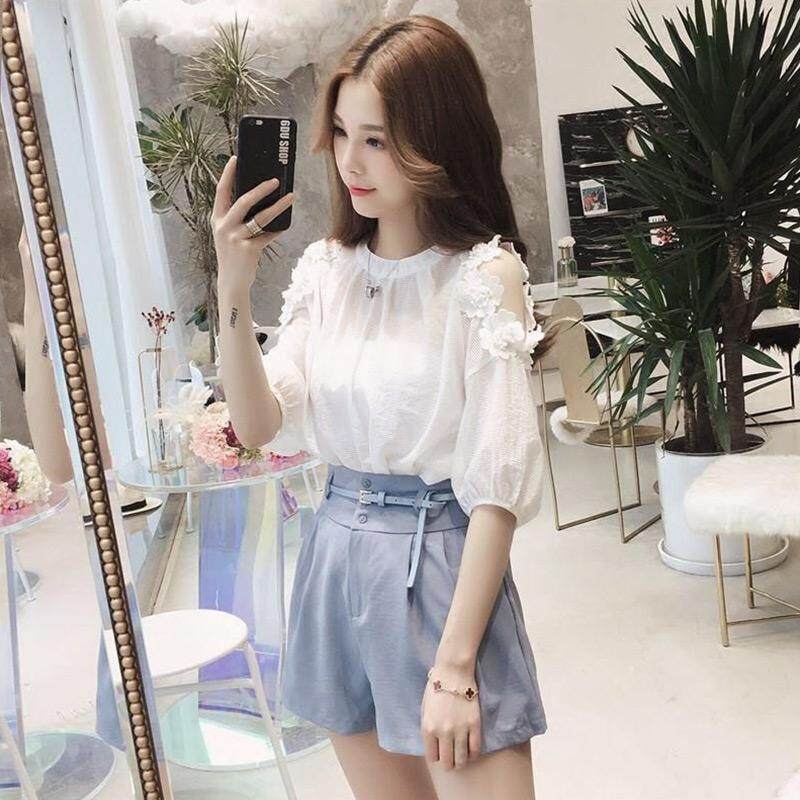 Áo Nữ Áo Thường Ngày Hàn Quốc Áo Trễ Vai Thời Trang Nữ Tay Ngắn Áo Lồng Đèn Áo Ren Hoa