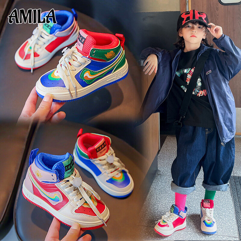Amila Giày vịt quýt cho trẻ em giày thể thao cổ cao bằng Da Giày AJ thường