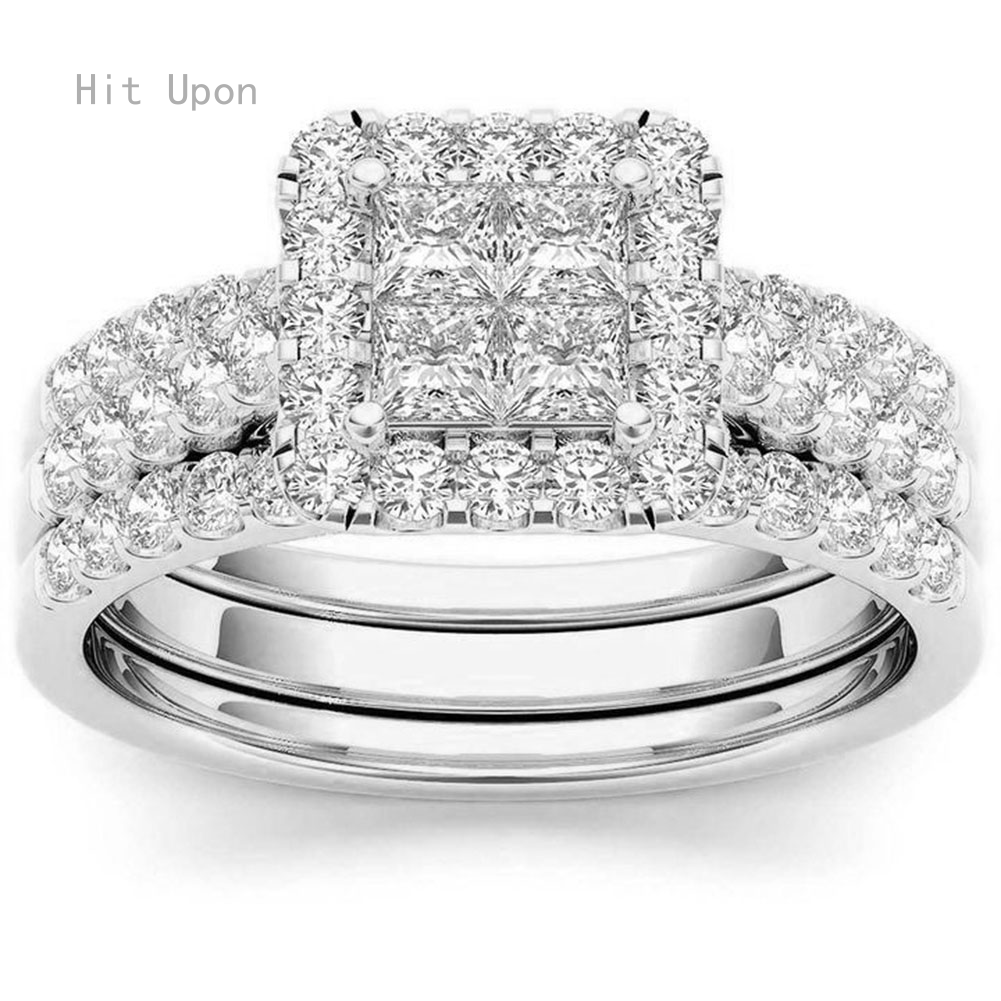 Nhẫn Cưới Cho Nữ Nhẫn Đá Vuông ZIrconia Hình Lập Phương Phụ Kiện Đính Hôn Vàng Vàng Sang Trọng