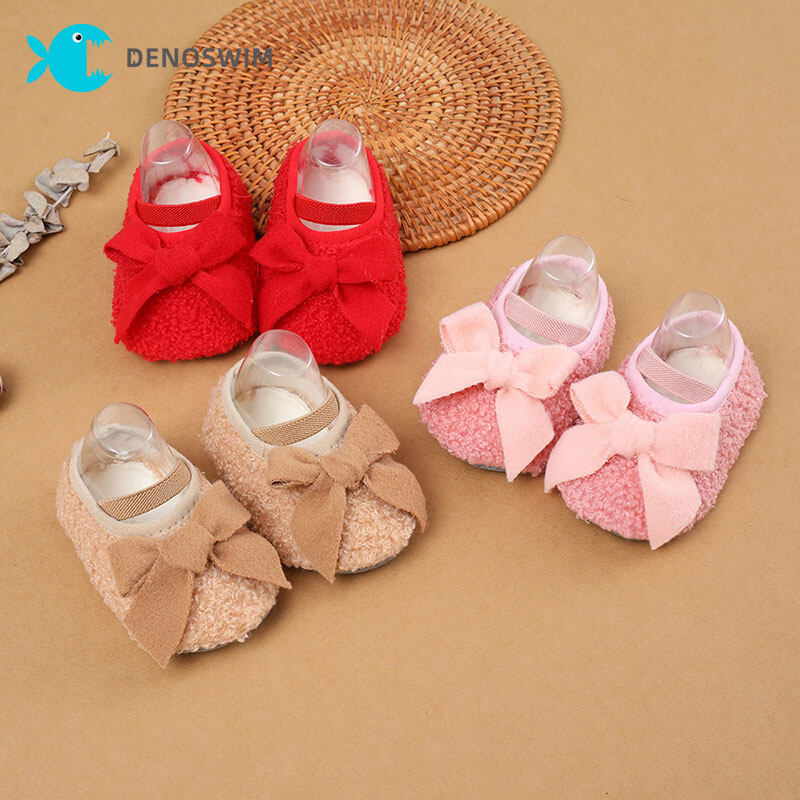 DENOSWIM 2Pcs Newborn Baby Bow Shoes Headband Set Soft Sole Mary Jane