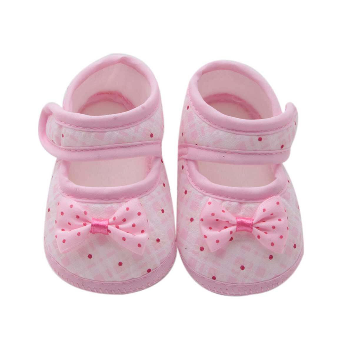 【Beautywoo】Toddlerโบว์สำหรับเด็กทารกผู้หญิงKnot Prewalkerรองเท้าลายสก๊อตพิมพ์ลื่นSoft Sole First Walkerรองเท้า0-18M