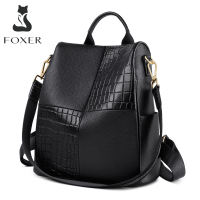 FOXER Leather Backpack Purses for Women Genuine Leather Crocodile Skin Pattern Ladies Casual Daypack Womens Mini Cute Backpacks Womens Lightweight Travel Rucksacks Girls Zipper Backpack Purses