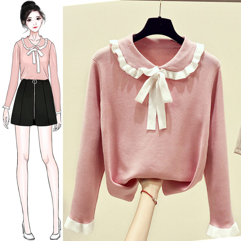 Áo Dệt Kim Áo Len Nữ Dài Tay Cổ Thắt Nơ Mới Áo Len Chui Đầu Dáng Rộng Phiên Bản Hàn Quốc