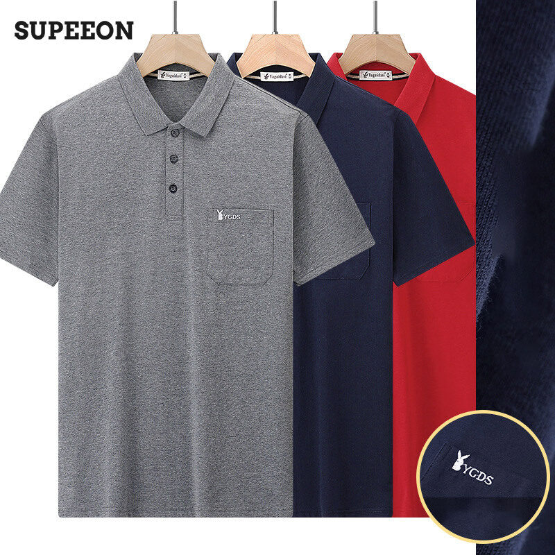 Supeeon丨áo polo nam áo thun ngắn tay có ve áo cotton mỏng mùa hè áo polo ngắn tay màu trơn dáng rộng thoải mái và thoáng khí