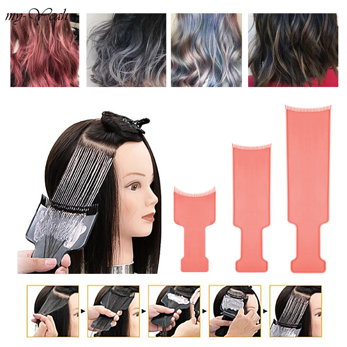 myyeah 3Cái/bộ Cái Lược Chải Nhuộm Tóc Chuyên Nghiệp Lược Chải Tô Màu Tự Pha Chế Dụng Cụ Tạo Kiểu Salon