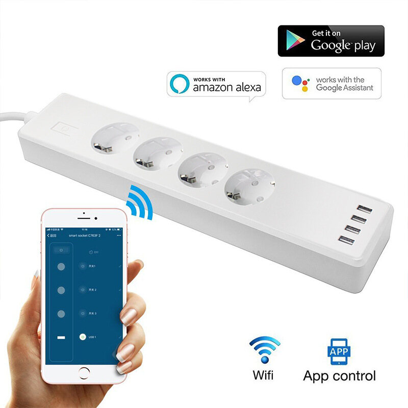 DM 100-240V 10A WIFI Điều khiển từ xa Split Switch Với USB Smart Euro Sticker Chiều dài 1,8 mét Doodle Smart Life